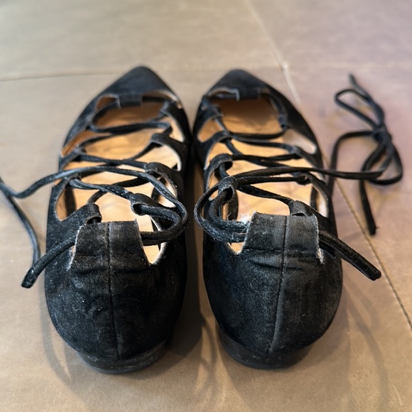 Anthropologie Billy Ella Black Faux Suede Lce-Up Pointy Toe Flats Size 7.5 - Picture 9 of 16